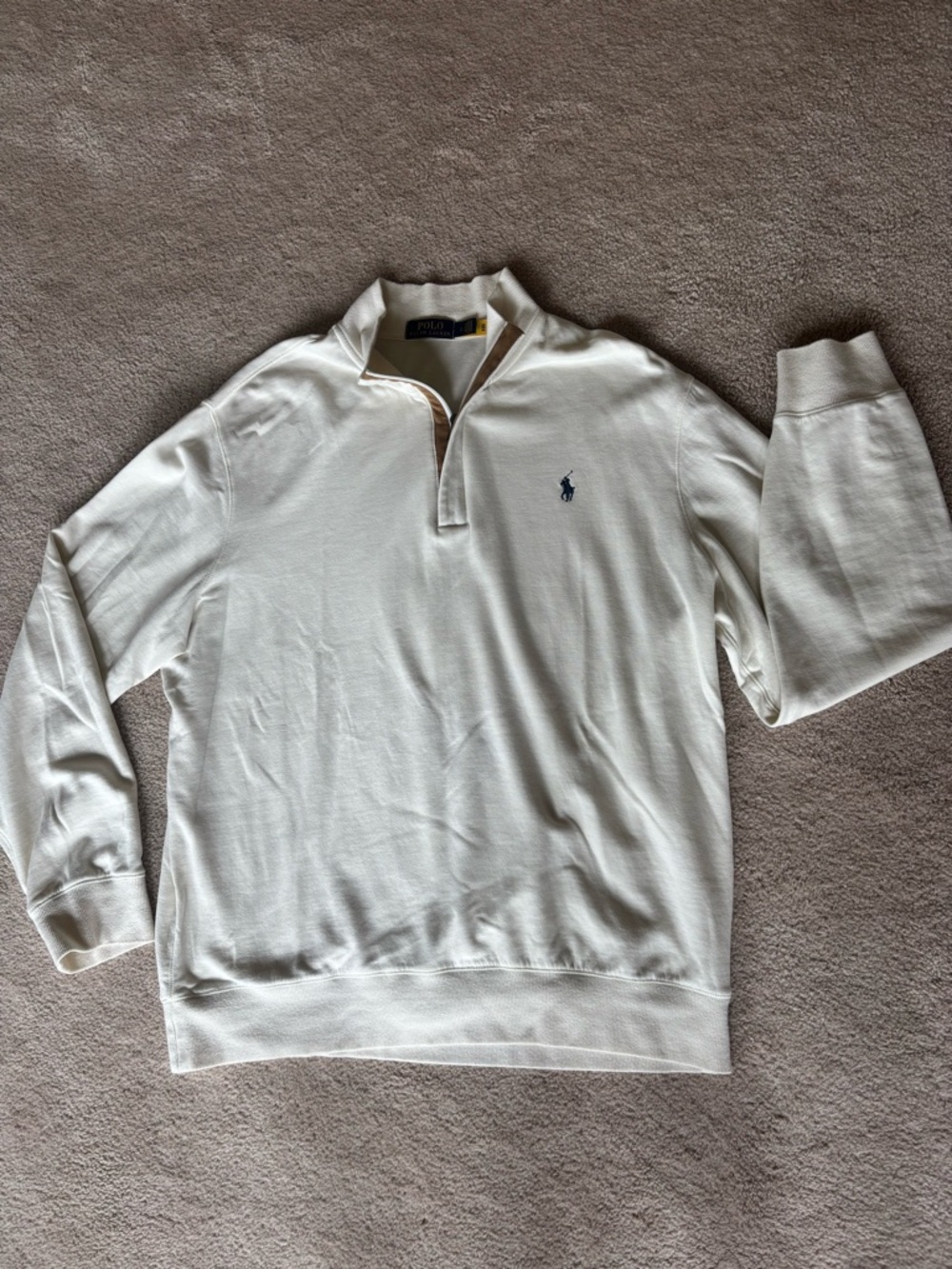 Ralph Lauren Cream Quarter-Zip Pullover with Navy Label